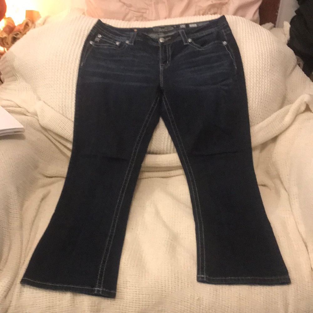 Miss me Jeans.Size 32.Inseam 29.Dark washed denim in color.Mid rise easy bootcut